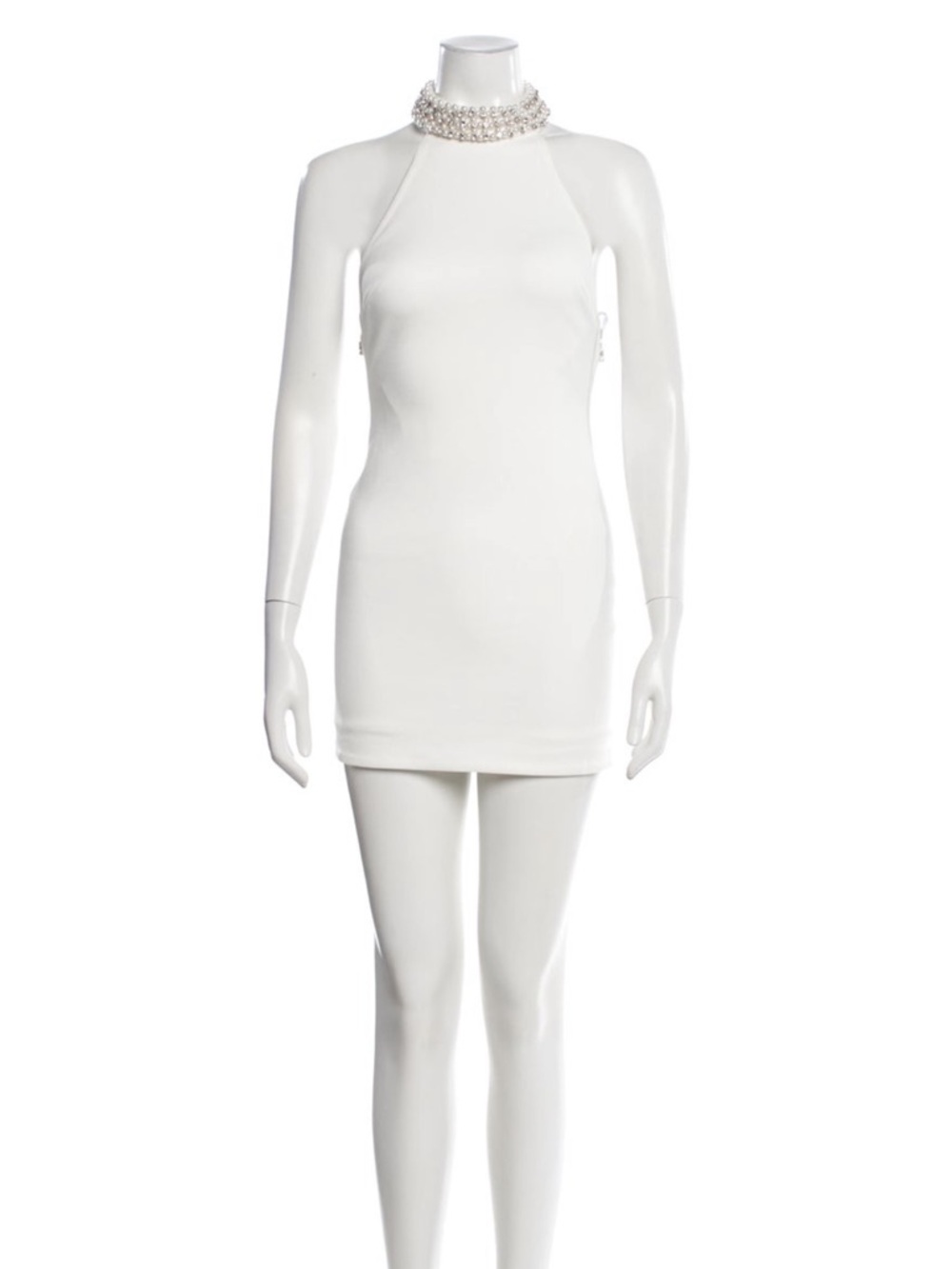 Retrofete Penelope White Halter Pearl Crystal Embellished Mini Dress Bridal XS